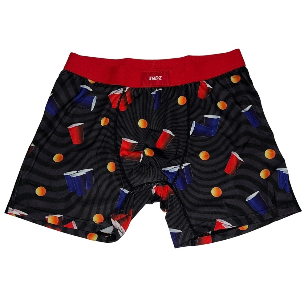 UNDZ‎ Mens Beer Pong Graphic Boxer Briefs Black Red Cup Small